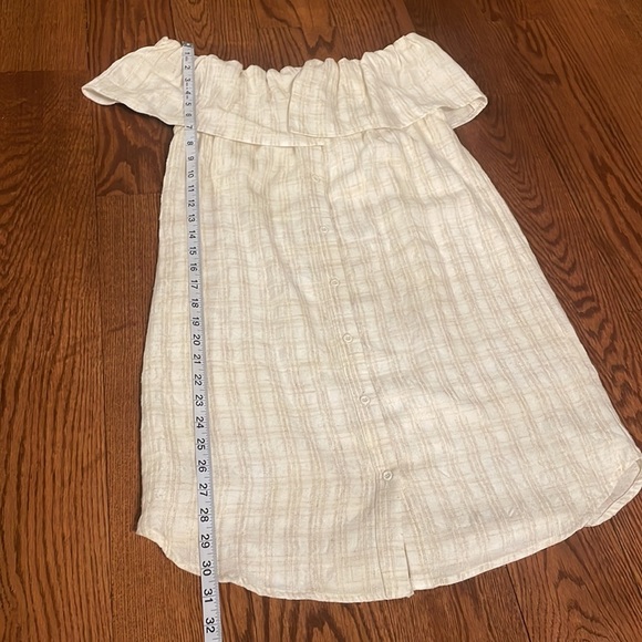 MAVEN WEST off the shoulder casual cream plaid dress / ruffle / button front Med - Picture 12 of 16